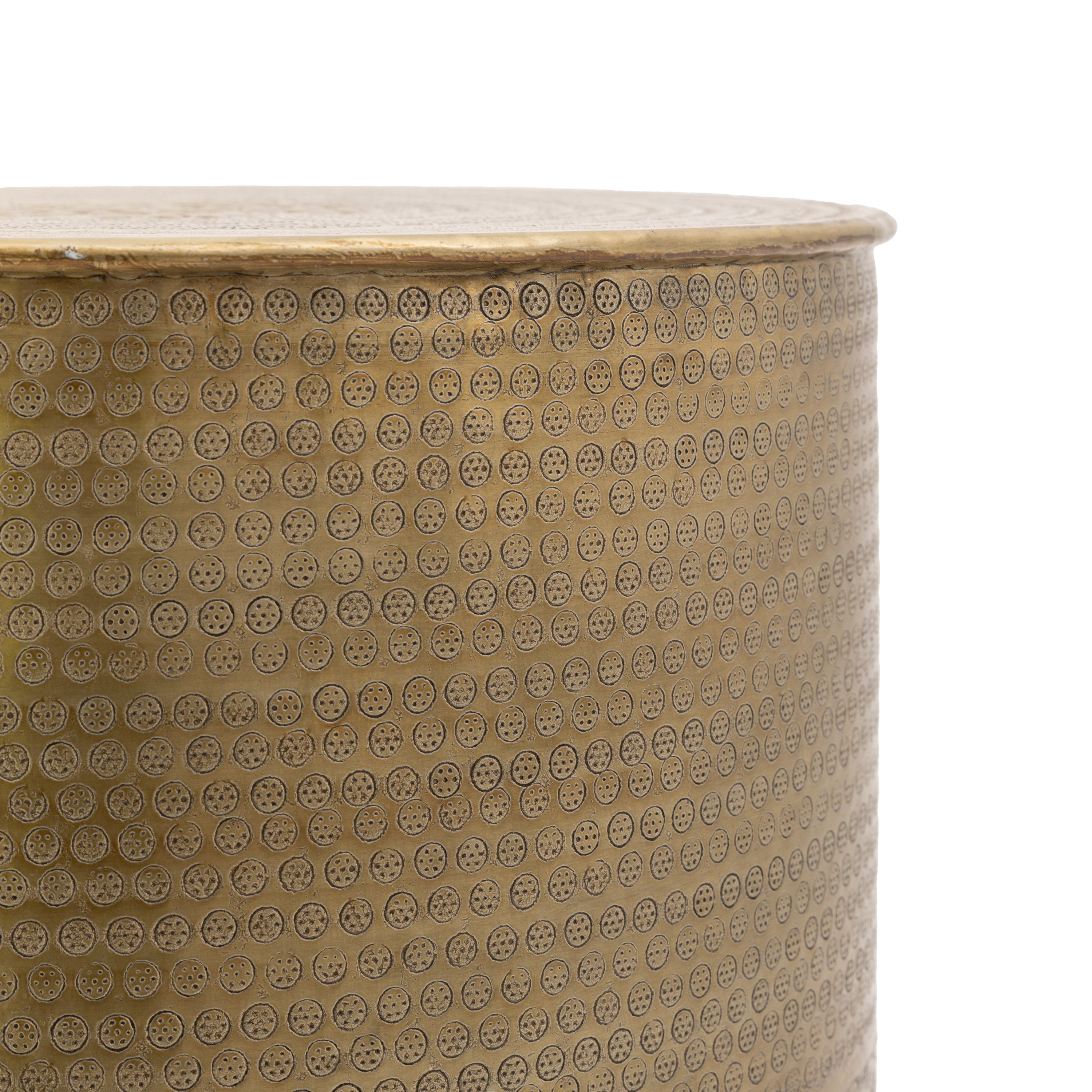 Ayesha Hammered Gold Drum Round Side Table